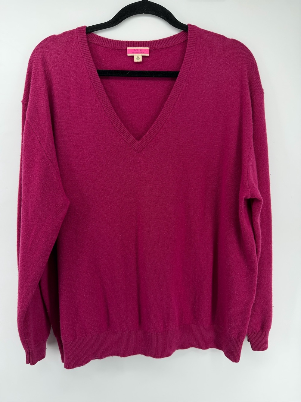 J.Crew 100% Cashmere V-Neck Sweater Magenta Berry Pink Size Small S